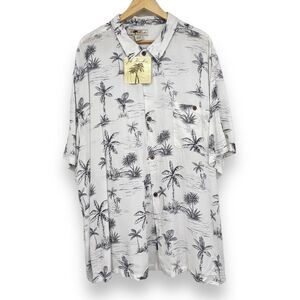 NWT Joe Marlin Hawaiian Shirt Men's 4X White Short Sleeve Palm Print